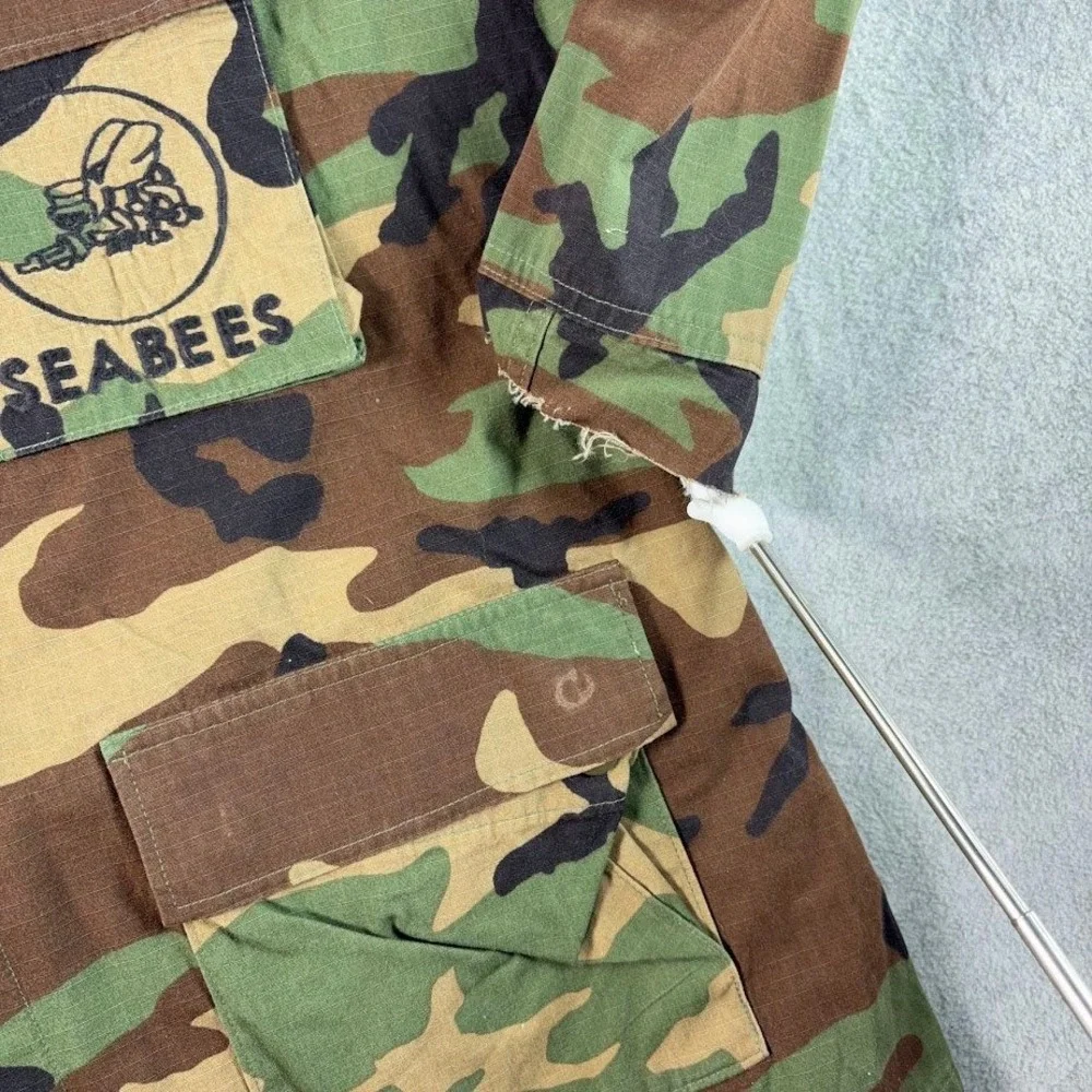 VTG 90s US Navy Seabees Woodland Camo BDU Coat XL Regular NSN 8415-01-390-8555